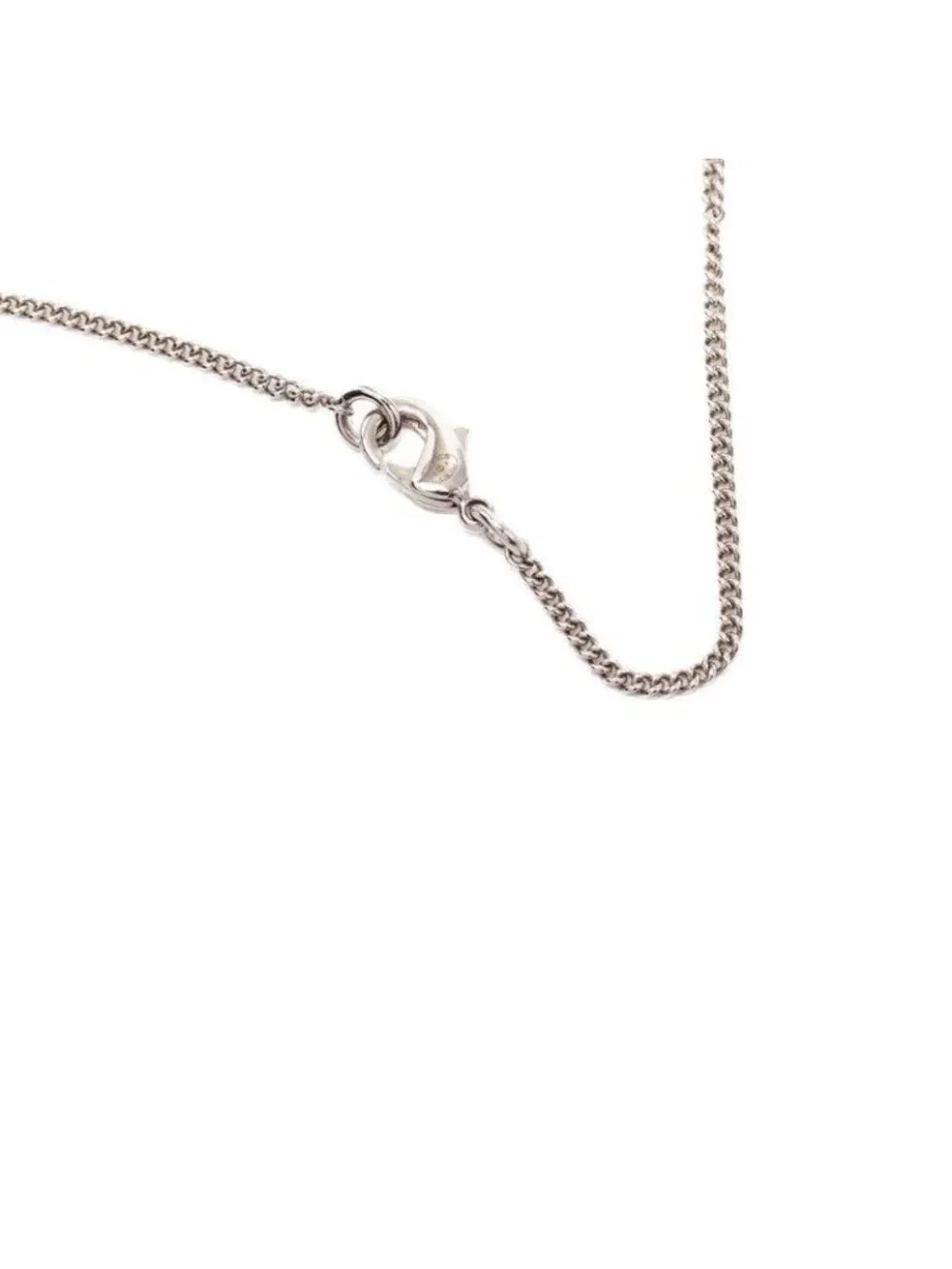 Chanel CC Logo Ribbon Motif Necklace Silver Metal Rhinestone